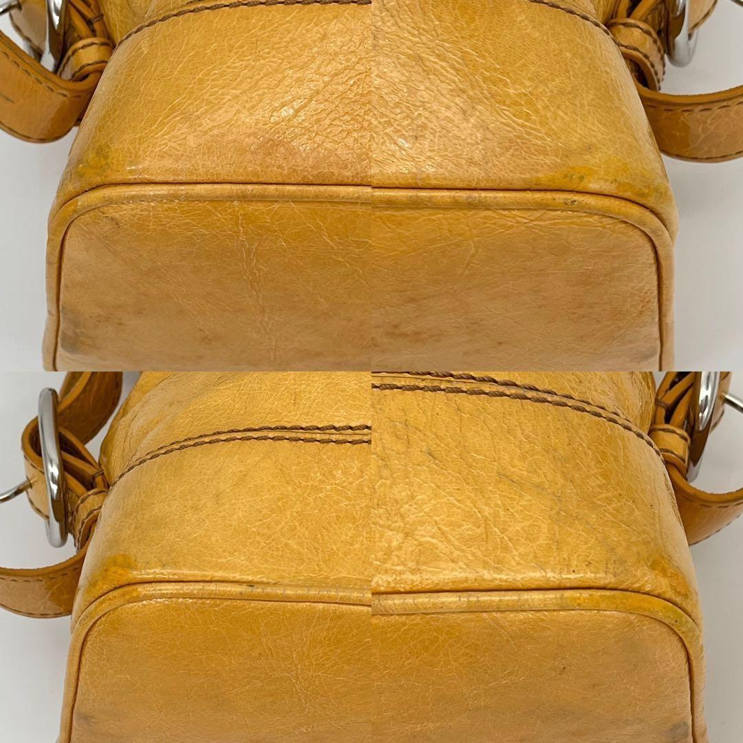 CELINE Hand Bag Tote Purse Mini Boston Leather Yellow Authentic