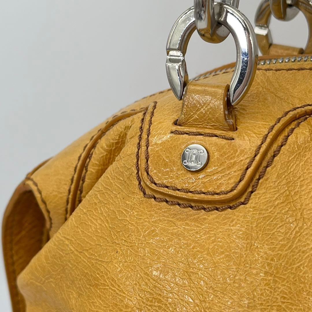 CELINE Hand Bag Tote Purse Mini Boston Leather Yellow Authentic