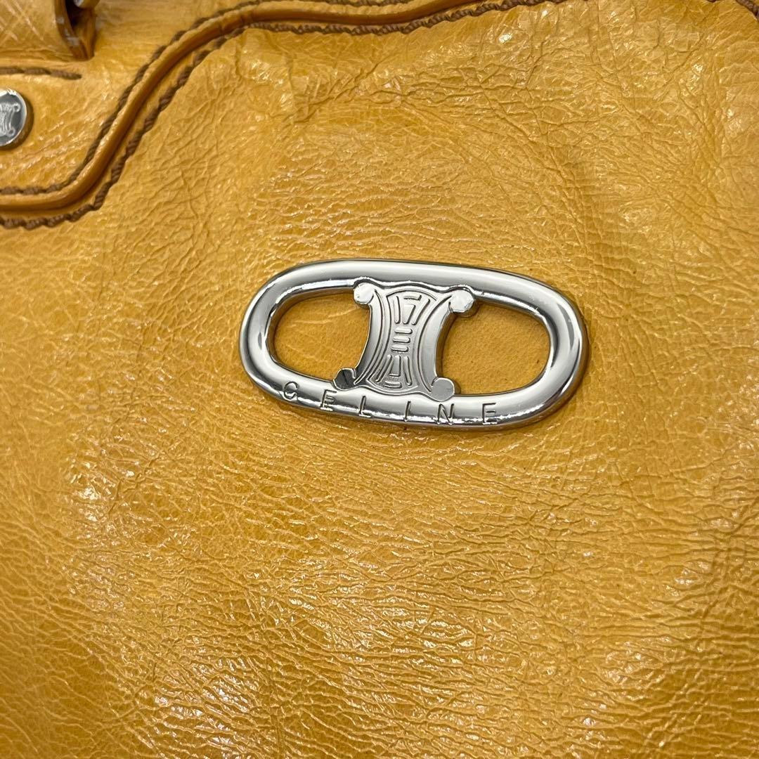 CELINE Hand Bag Tote Purse Mini Boston Leather Yellow Authentic