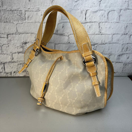 CELINE Hand Bag Tote Purse Macadam Canvas Beige Authentic
