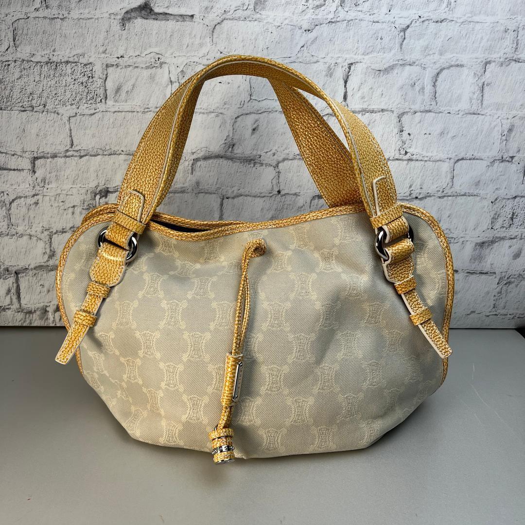 CELINE Hand Bag Tote Purse Macadam Canvas Beige Authentic