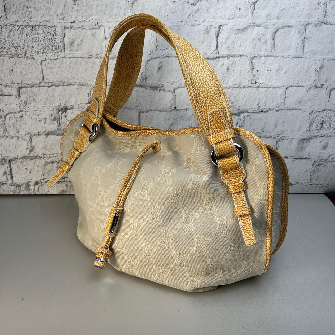 CELINE Hand Bag Tote Purse Macadam Canvas Beige Authentic