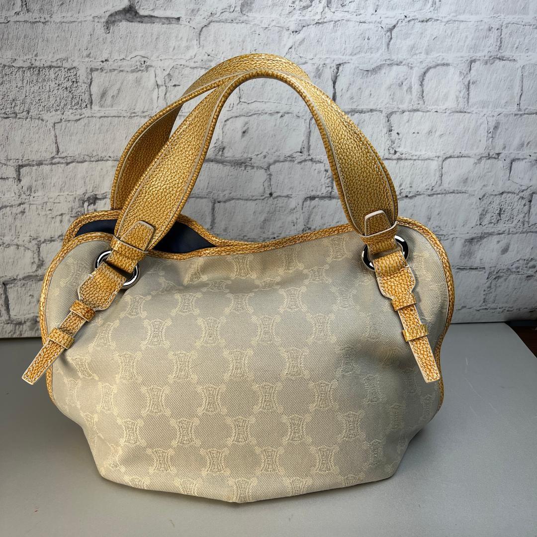 CELINE Hand Bag Tote Purse Macadam Canvas Beige Authentic