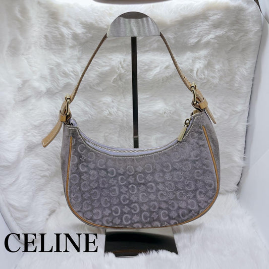CELINE Hand Bag Tote Purse C Macadam Suede Gray Authentic