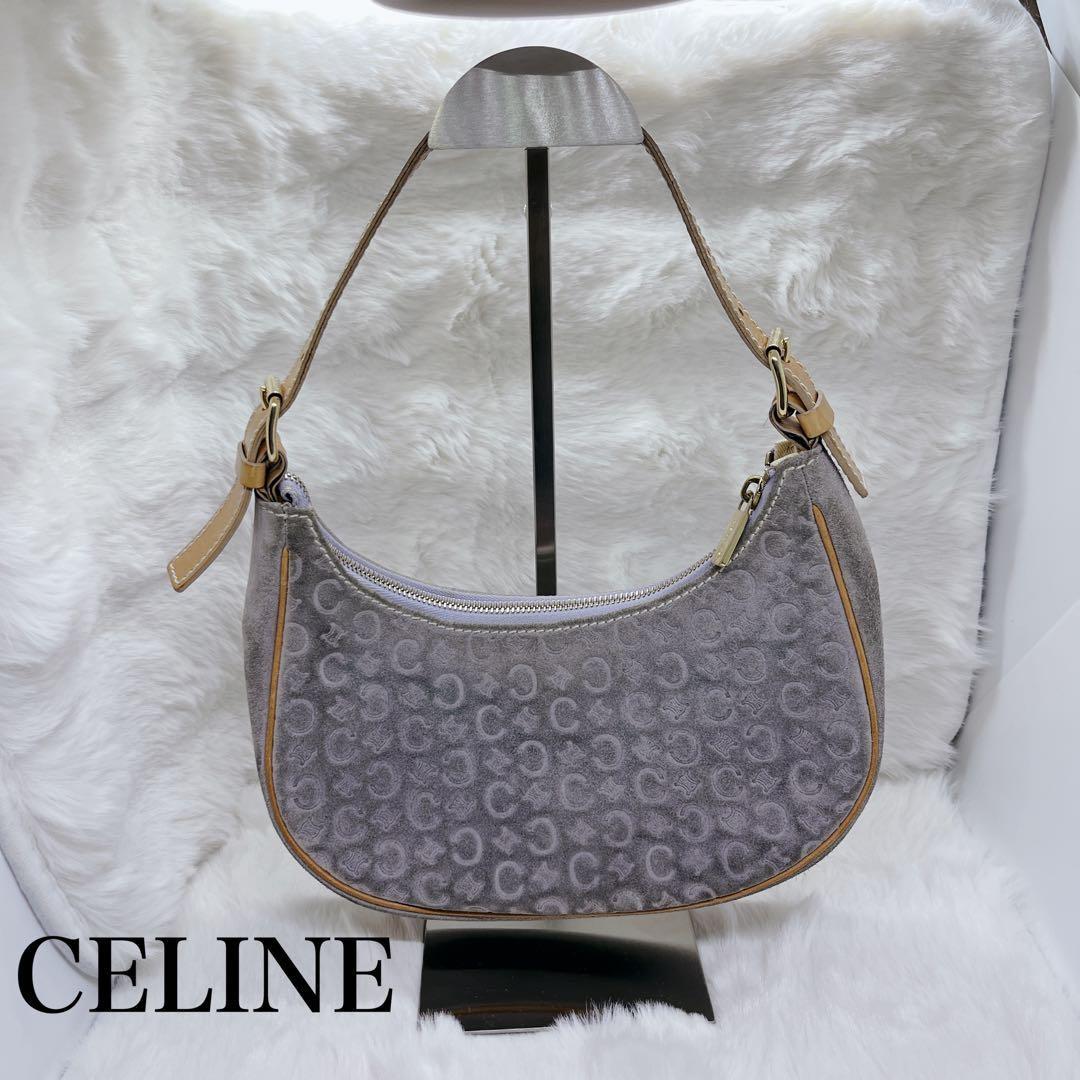 CELINE Hand Bag Tote Purse C Macadam Suede Gray Authentic