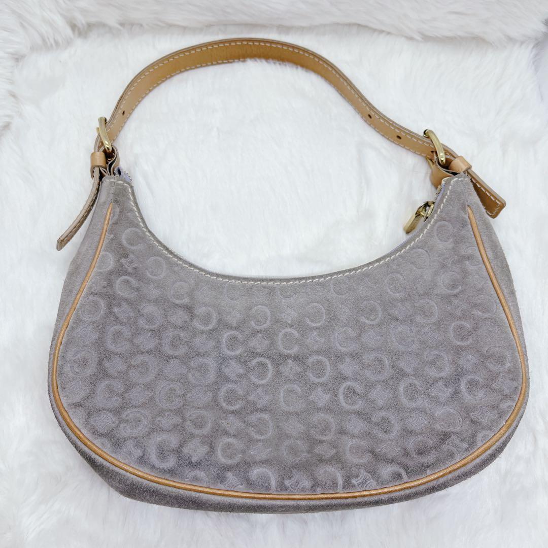 CELINE Hand Bag Tote Purse C Macadam Suede Gray Authentic