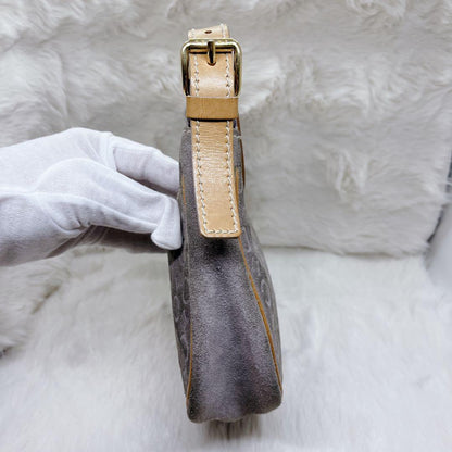 CELINE Hand Bag Tote Purse C Macadam Suede Gray Authentic