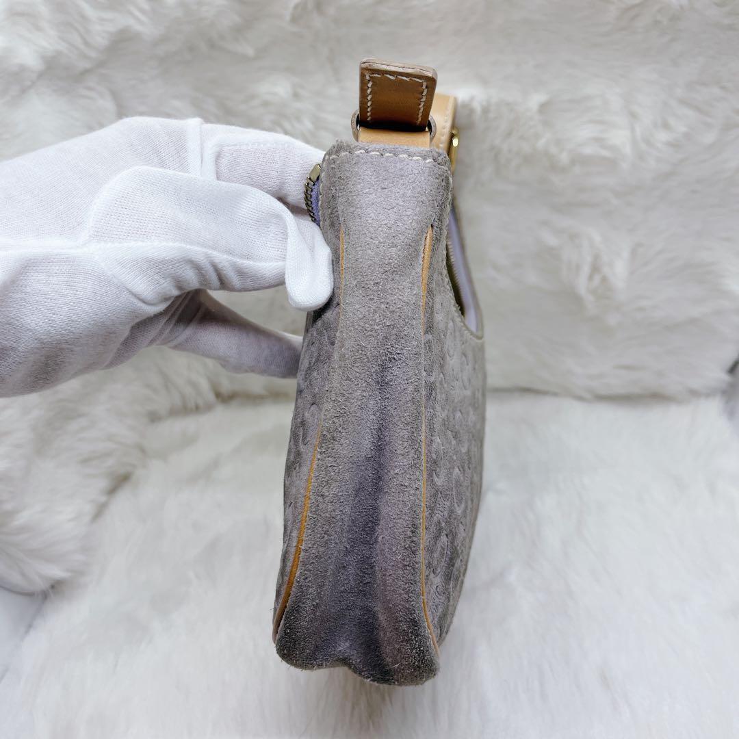 CELINE Hand Bag Tote Purse C Macadam Suede Gray Authentic