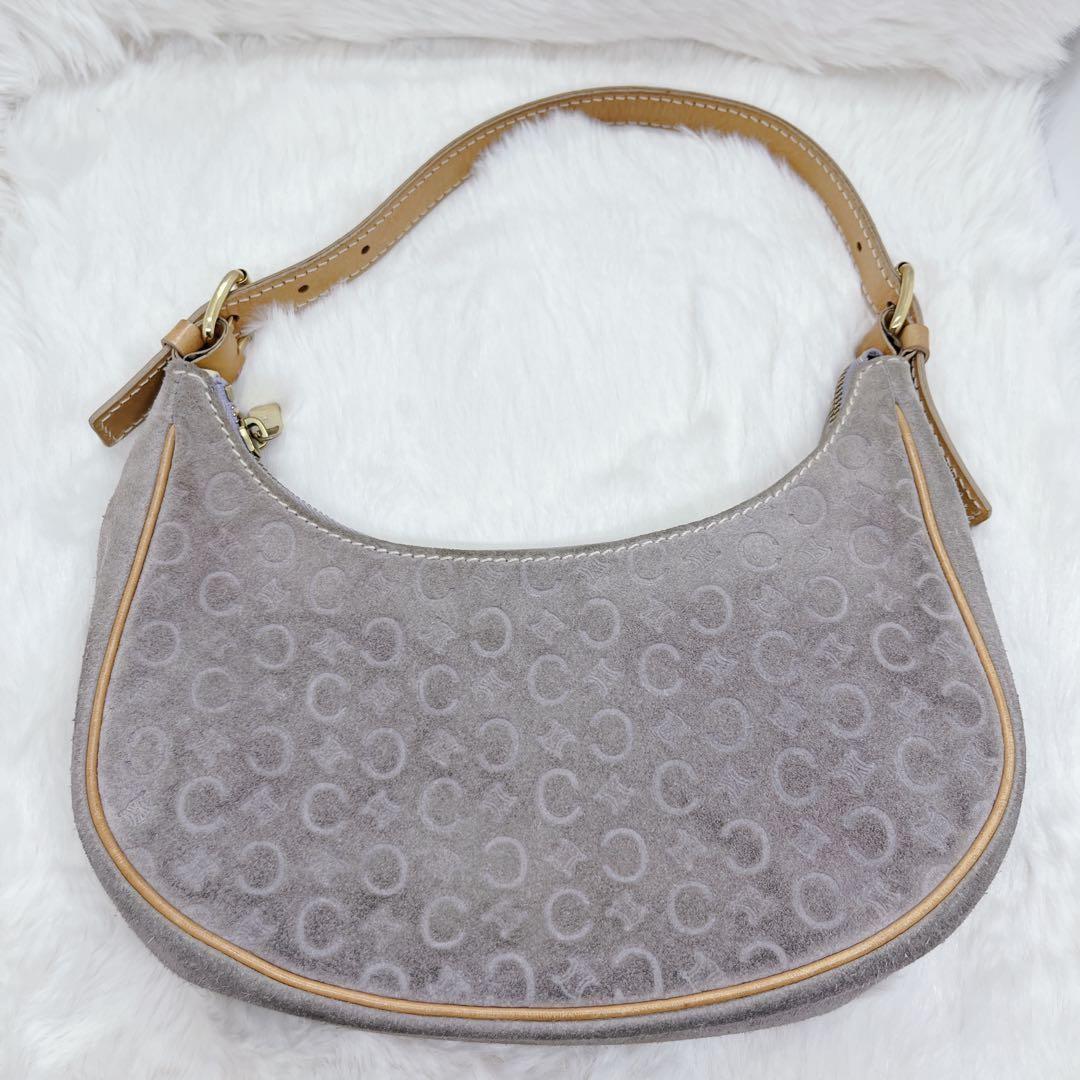 CELINE Hand Bag Tote Purse C Macadam Suede Gray Authentic