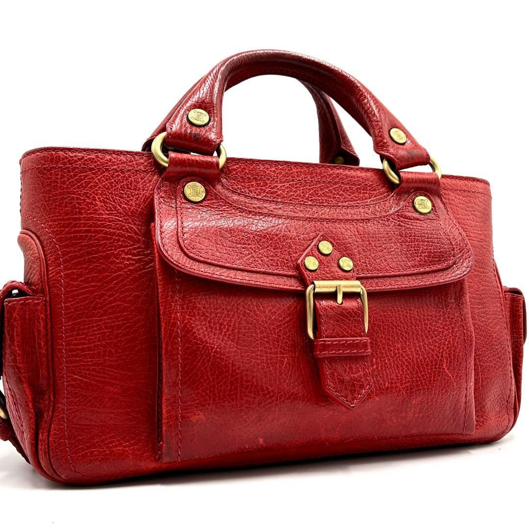 CELINE Hand Bag Tote Purse Boogie Leather Red Authentic