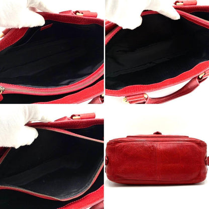 CELINE Hand Bag Tote Purse Boogie Leather Red Authentic