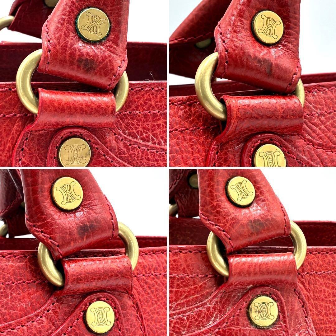 CELINE Hand Bag Tote Purse Boogie Leather Red Authentic