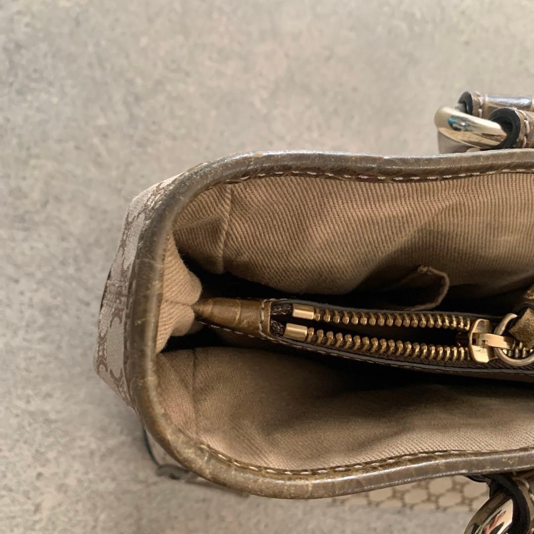 CELINE Hand Bag Tote Purse Boogie Macadam Leather Canvas Brown Authentic