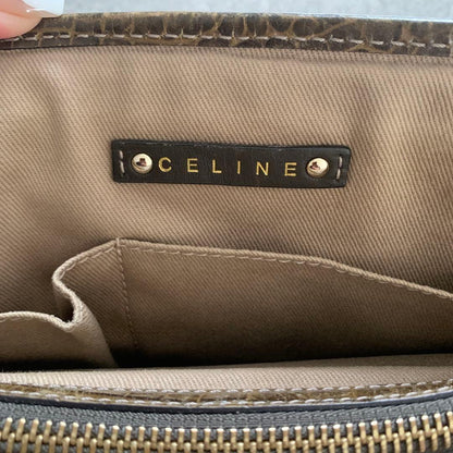 CELINE Hand Bag Tote Purse Boogie Macadam Leather Canvas Brown Authentic