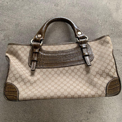 CELINE Hand Bag Tote Purse Boogie Macadam Leather Canvas Brown Authentic