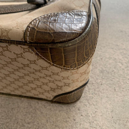 CELINE Hand Bag Tote Purse Boogie Macadam Leather Canvas Brown Authentic