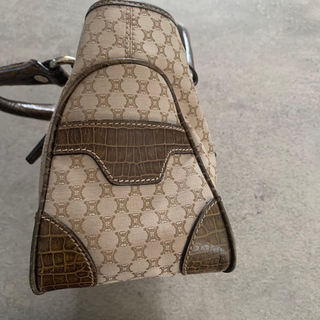 CELINE Hand Bag Tote Purse Boogie Macadam Leather Canvas Brown Authentic