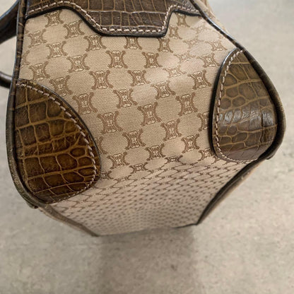 CELINE Hand Bag Tote Purse Boogie Macadam Leather Canvas Brown Authentic
