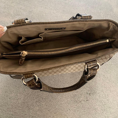 CELINE Hand Bag Tote Purse Boogie Macadam Leather Canvas Brown Authentic