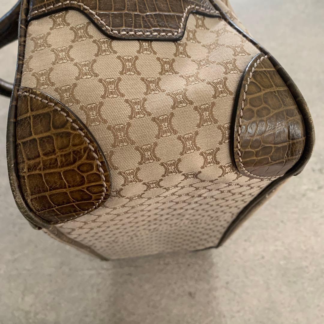 CELINE Hand Bag Tote Purse Boogie Macadam Leather Canvas Brown Authentic