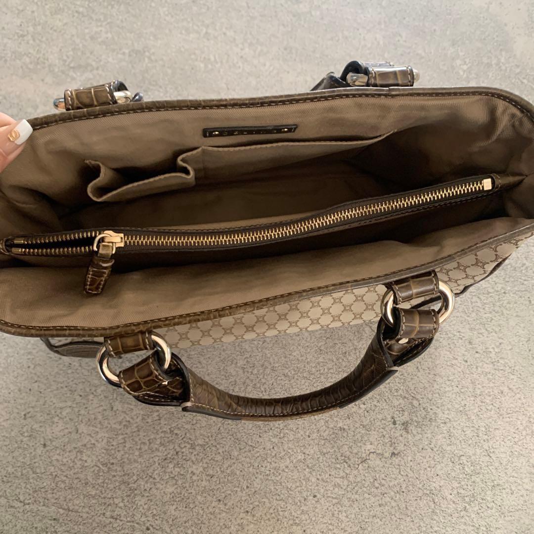 CELINE Hand Bag Tote Purse Boogie Macadam Leather Canvas Brown Authentic