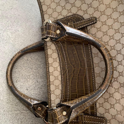 CELINE Hand Bag Tote Purse Boogie Macadam Leather Canvas Brown Authentic