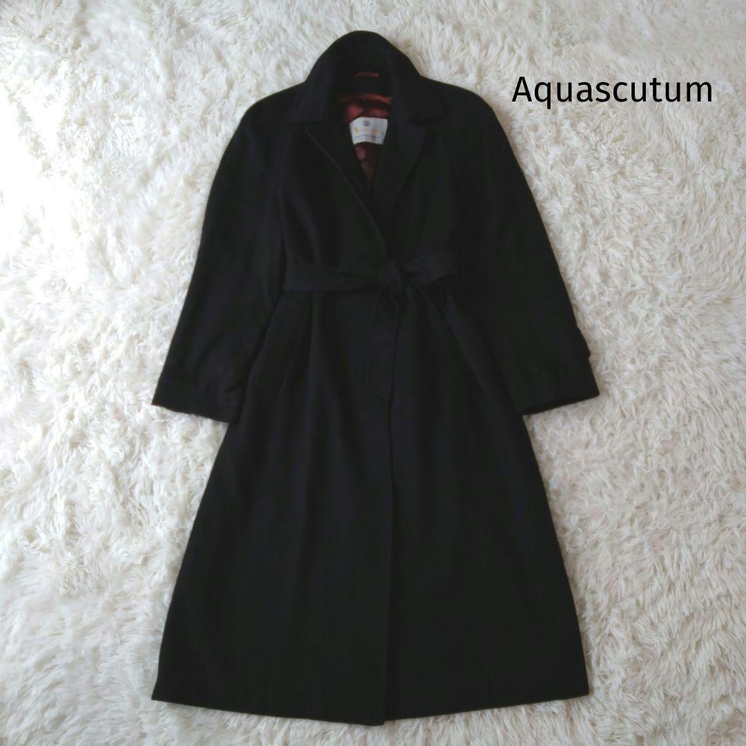 Aquascutum Long Coat Asian fit XL US size L Black Authentic