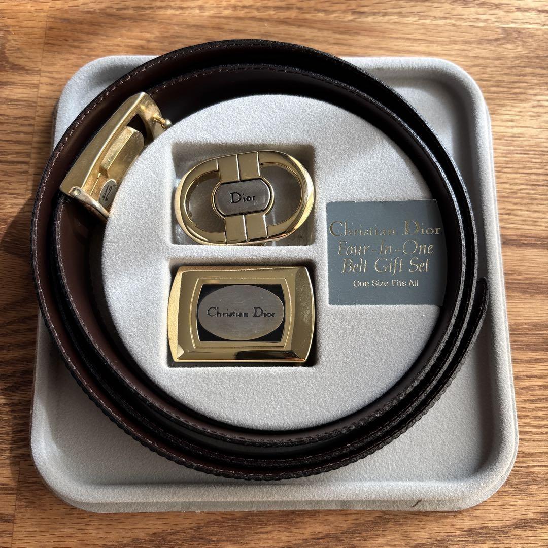 Christian Dior Men's Belt Logo Gold Authentic