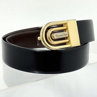Christian Dior Men's Belt Logo Leather Black Gold Authentic