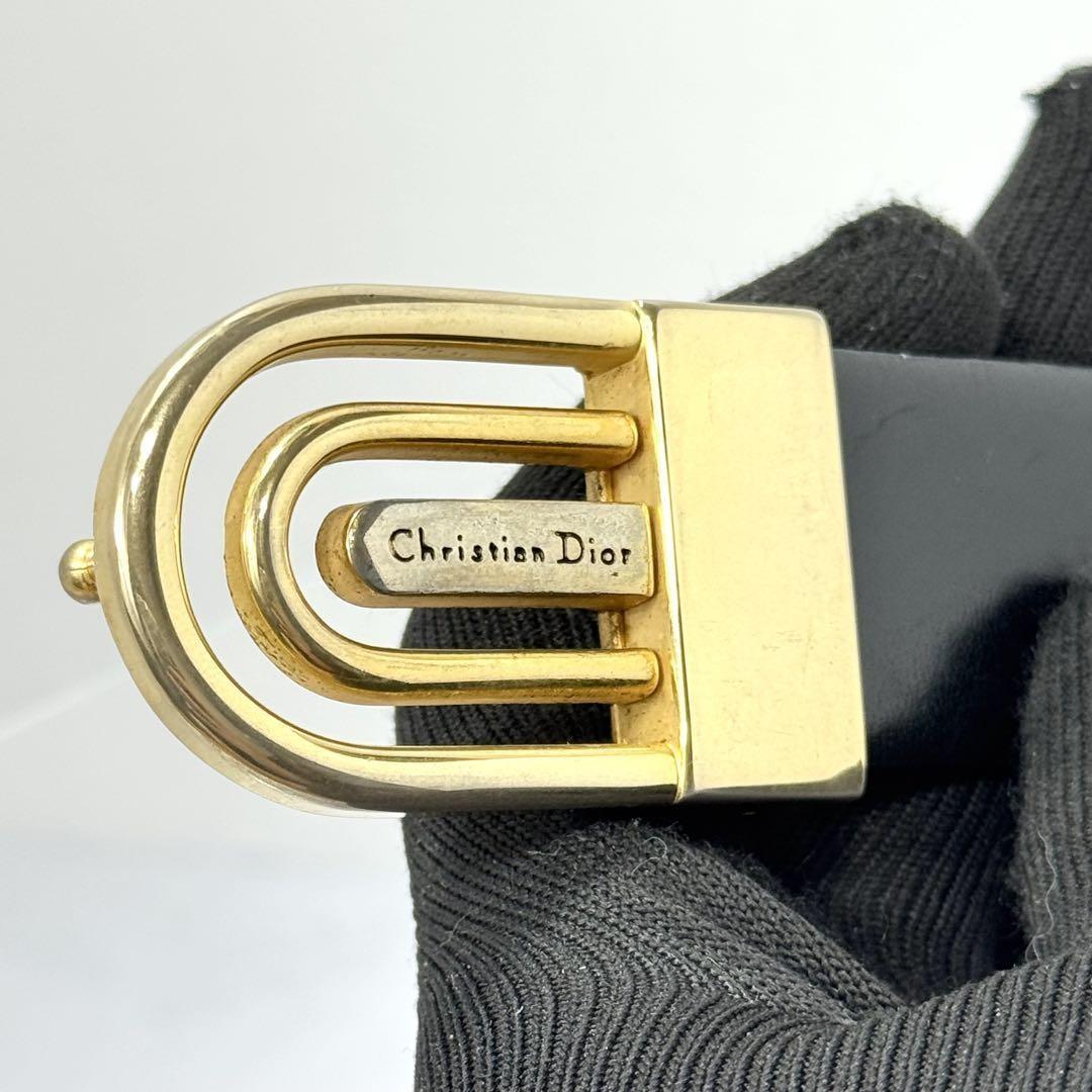 Christian Dior Men's Belt Logo Leather Black Gold Authentic