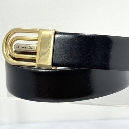 Christian Dior Men's Belt Logo Leather Black Gold Authentic