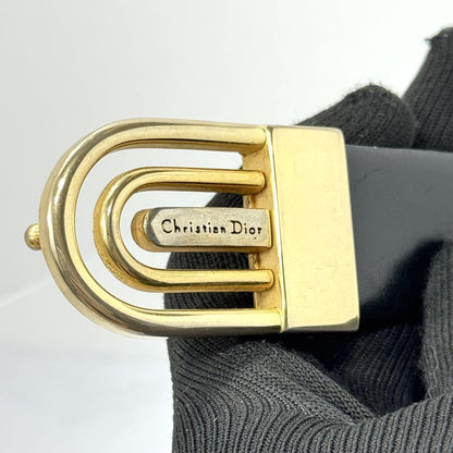 Christian Dior Men's Belt Logo Leather Black Gold Authentic