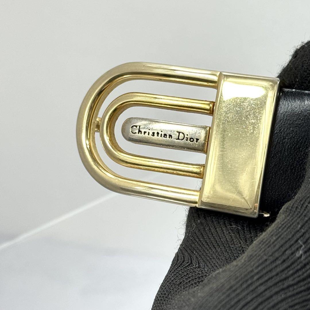 Christian Dior Men's Belt Logo Leather Black Gold Authentic