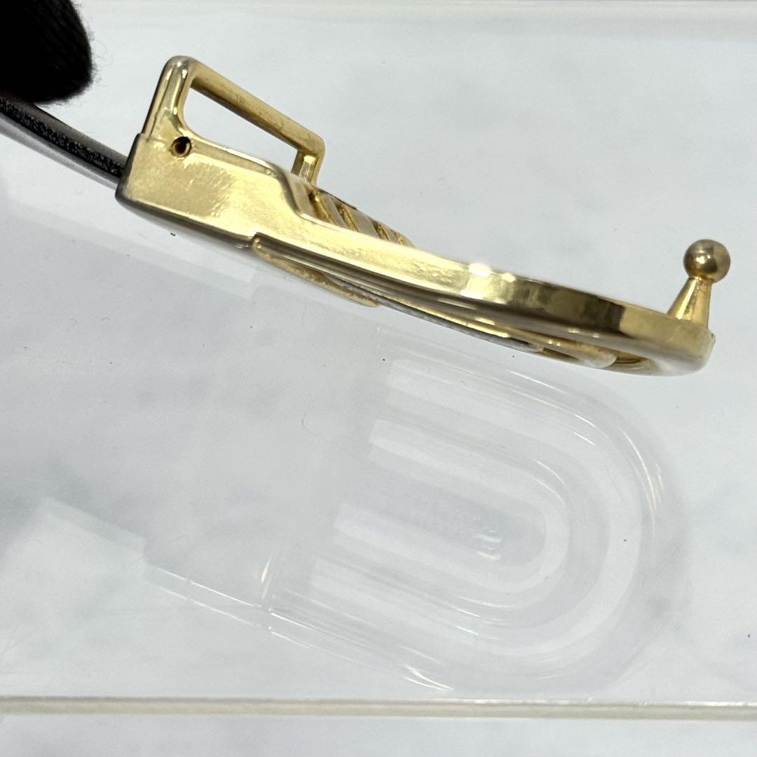 Christian Dior Men's Belt Logo Leather Black Gold Authentic