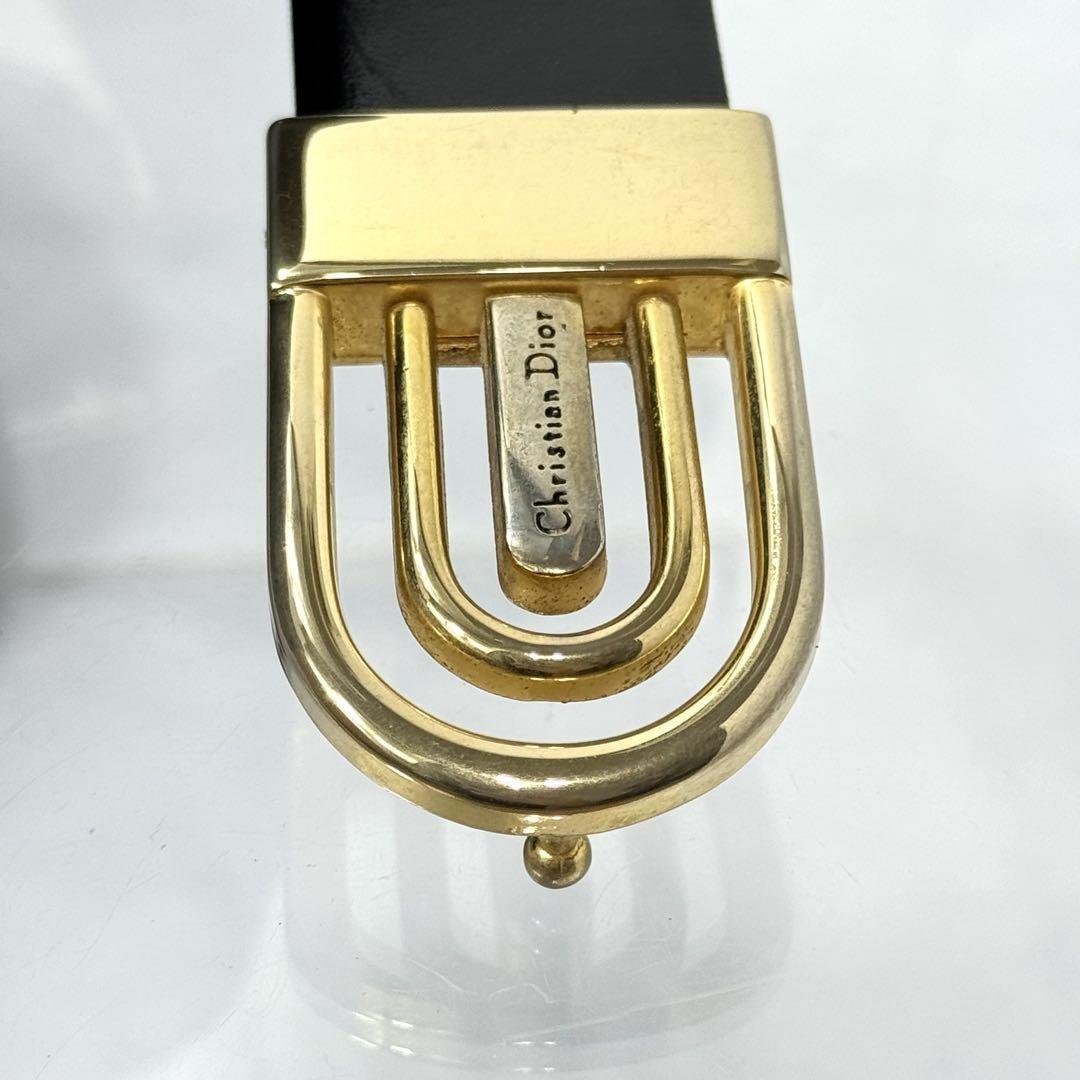 Christian Dior Men's Belt Logo Leather Black Gold Authentic