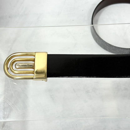 Christian Dior Men's Belt Logo Leather Black Gold Authentic