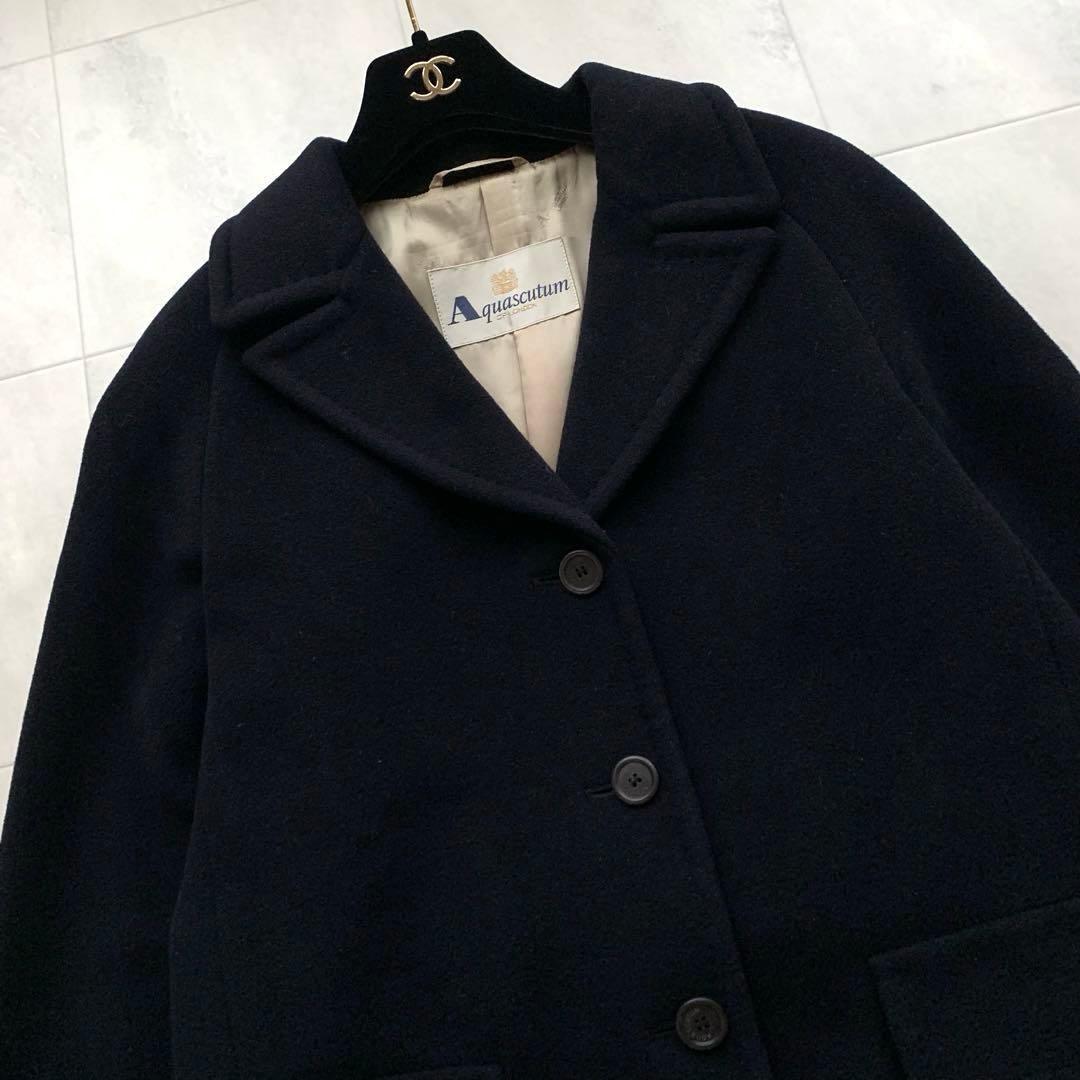 Aquascutum Long Coat Asian fit M US size S Navy Authentic