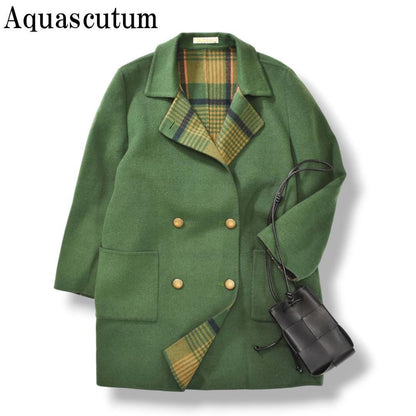 Aquascutum Double-breasted wool Coat Asian fit XL US size L Green Authentic
