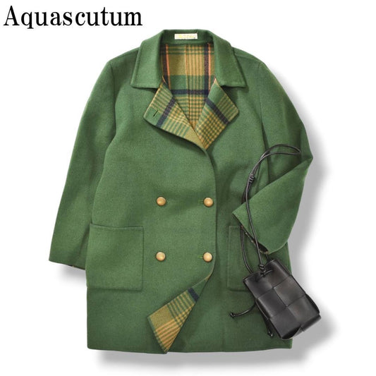 Aquascutum Double-breasted wool Coat Asian fit XL US size L Green Authentic