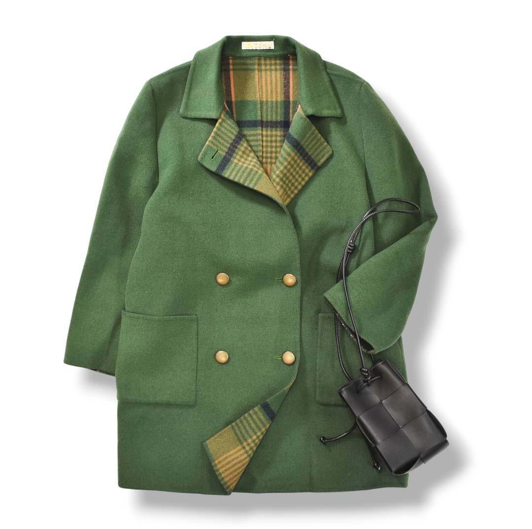 Aquascutum Double-breasted wool Coat Asian fit XL US size L Green Authentic