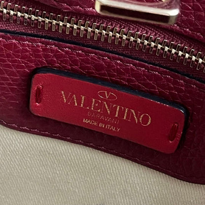 Valentino Hand Bag Tote Purse Logo Leather Red Authentic