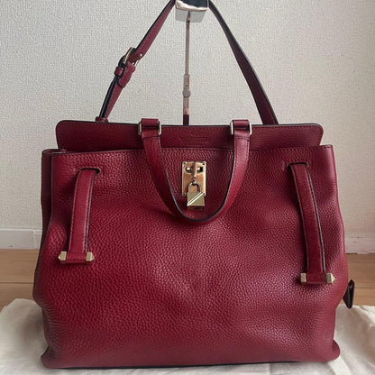 Valentino Hand Bag Tote Purse Logo Leather Red Authentic