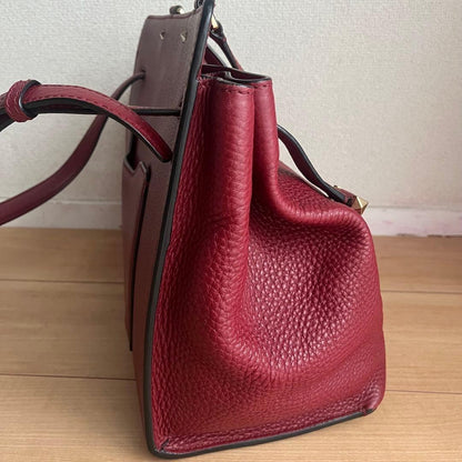Valentino Hand Bag Tote Purse Logo Leather Red Authentic