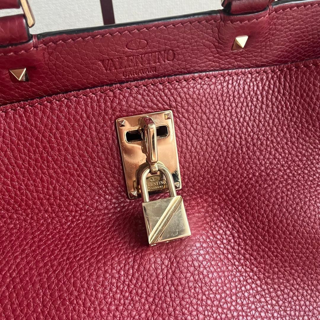 Valentino Hand Bag Tote Purse Logo Leather Red Authentic