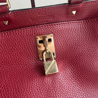 Valentino Hand Bag Tote Purse Logo Leather Red Authentic