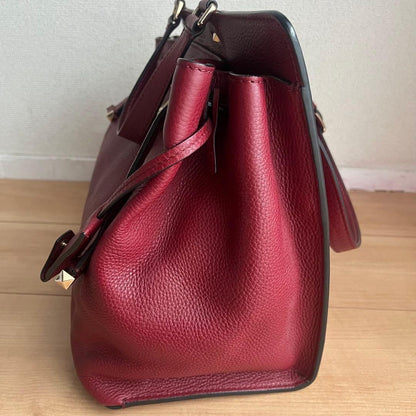 Valentino Hand Bag Tote Purse Logo Leather Red Authentic
