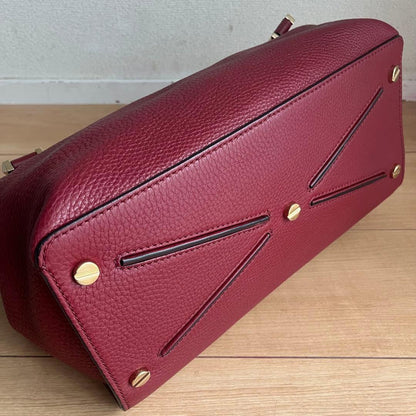 Valentino Hand Bag Tote Purse Logo Leather Red Authentic