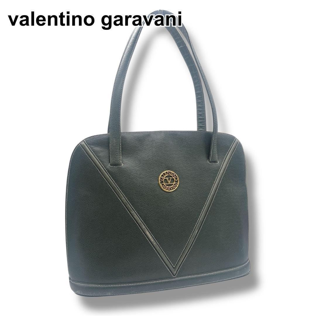 Valentino Garavani Shoulder Bag Purse V Logo Leather Dark Green Authentic