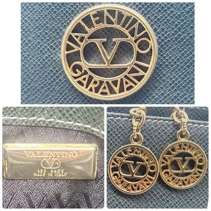 Valentino Garavani Shoulder Bag Purse V Logo Leather Dark Green Authentic