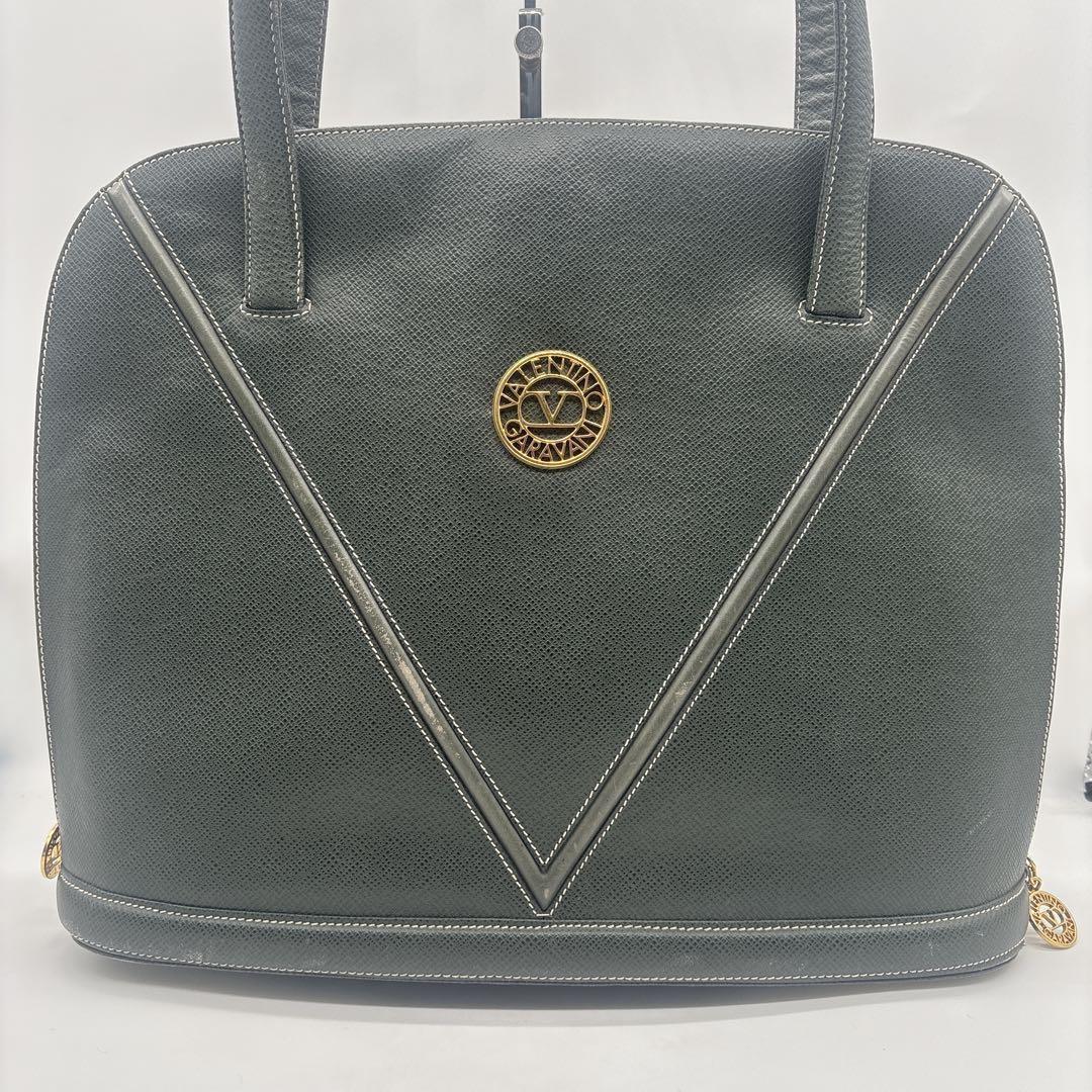 Valentino Garavani Shoulder Bag Purse V Logo Leather Dark Green Authentic